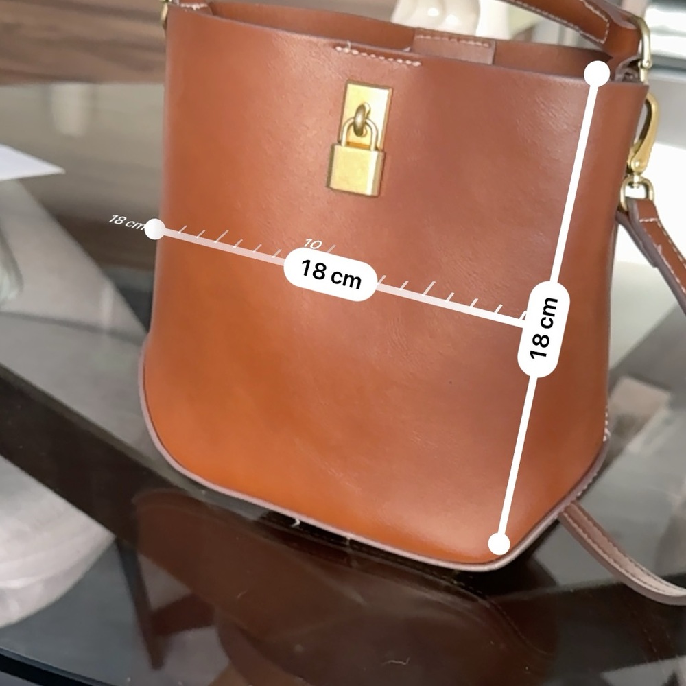 Mango Brown Leather Bucket Shoulder Bag with Gold Lock - Picture 7 of 7